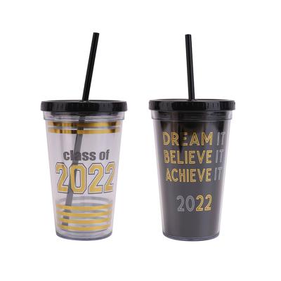 China Hot Sales Disposable 18oz 530ml Graduation Customized Tumbler With Straw Reusable Tumbler Cups With Lid And Straw for sale