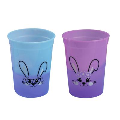 China Easter Sales Rabbit 13oz 380ML Disposable Hot Reusable Custom Plastic Color Changing Tumbler Cups 2pk for sale