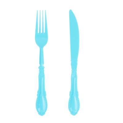 China Sustainable Hot Selling Travel Cutlery Set Plastic Customized Daily Party Cutlery Set Blue 24 Pcs for sale