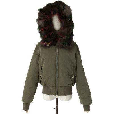 China Windproof Nylon Embroidered Star Mink Fur Liner Fox Hood Detachable Winter Wholesale Waterproof Trim Quilted Fur Bomber Jacket For Women for sale