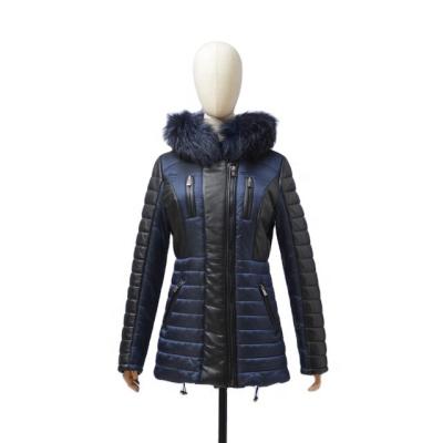 China Good Quality Winter Street Wear Quilted Fashionable Slim Warm Fit Cloth Stitched Genuine Leather Detachable Fox Fur Hood Trim Girls Women Jacket for sale