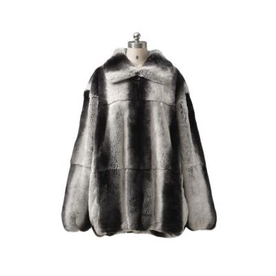 China Breathable Good Quality High Street Style Warm Winter Thicker Waist Bomber Zipper Dyed Chinchilla Skin Full Rex Rabbit Fur Men Jackets for sale