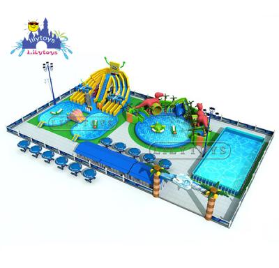 China 0.55-0.9mm PVC tarpaulin lilytoys water park design Plato set cheap inflatable ground games water park inflatable prices for sale