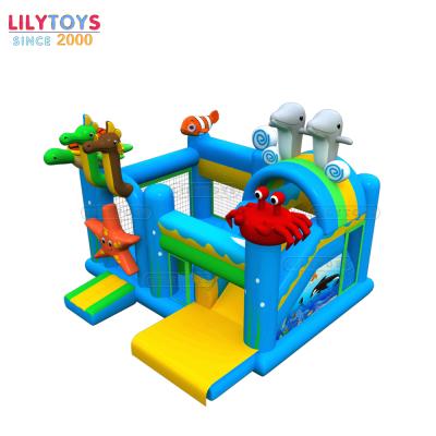 China 0.55mm PVC Tarpaulin Plato LilyToys Animal Theme Jumping Bouncer Combo With Inflatable Slide Moonwalk Combo for sale