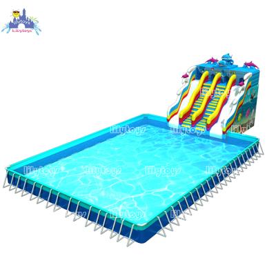 China lilytoys large frame swimming pool with water slide pool for kids and adult commercial water park 25*15m /customized for sale