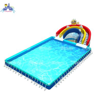 China lilytoys commercial large frame swimming pool with inflatable water slide water park rainnbow playground equipment same as design /customized for sale