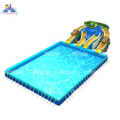 China lilytoys large frame swimming pool commercial water slide with inflatable pool elephant water park 22*20m/24*22m/Customized size for sale