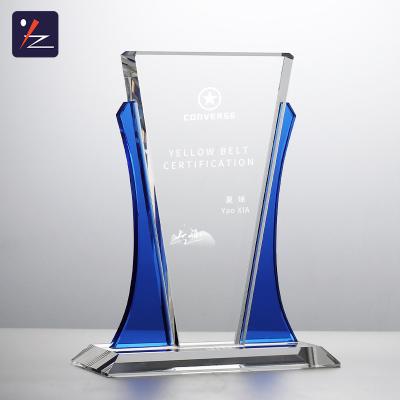 China K 9 Blue Crystal Trophy Clean Clear And White Crystal Award Engraving Plaque For Souvenir Gift for sale