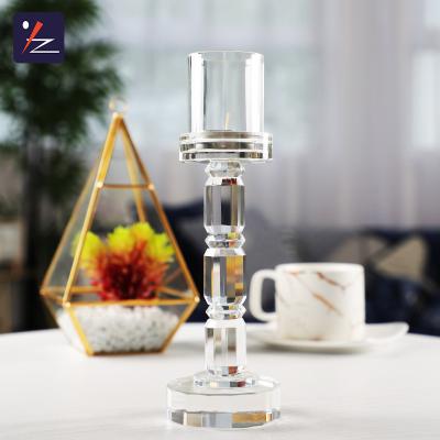 China Luxury Exquisite Crystal Glass Tubes Tall Candelabra Crystal Pillar Candle Holders For Decoration for sale