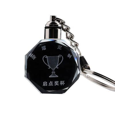 China Europe customized engrave laser crystal key chain with led light crystal key chain for sale