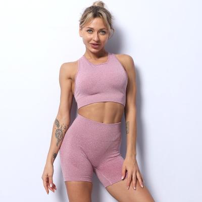 China QUICK DRY Women's Seamless Workout Equipments Yoga Set 2 Piece Seamless Sports Bra Shorts Tight Gym Suit for sale