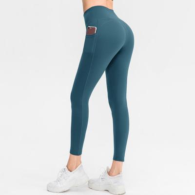 China Wholesale Breathable Light Weight 7/8 Length With Wide Waistband Key Pockets Nylon Yoga Pants For Women for sale