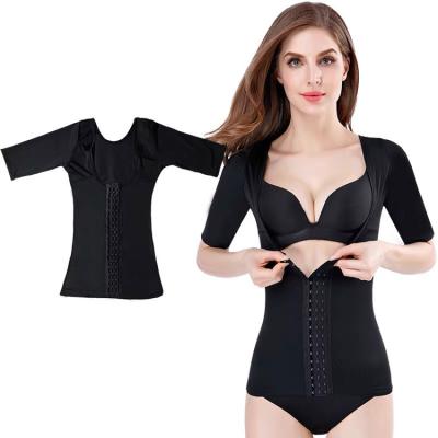 China Women Body Shaper Post Surgery Waist Trainer Shapewear Belly Tummy Control Corset Black Breathable Arm Slimmer Compression Top for sale