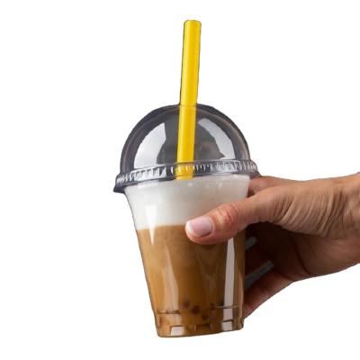 China Single Wall Wholesale disposable 10oz 12oz Custom printed logo  cold coffee cup milk tea transparent pet plastic cup with dome lid and straw for sale