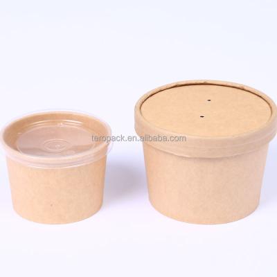 China Greaseproof Disposable 12oz 16oz 24oz kraft paper soup bowl with paper lid snacks noodle takeaway packaging soup cup for sale