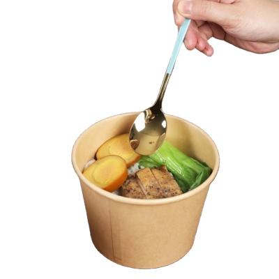 China Greaseproof wholesale disposable round paper cup heatable kraft waterproof custom print logo take away paper salad bowl with PE lid for sale