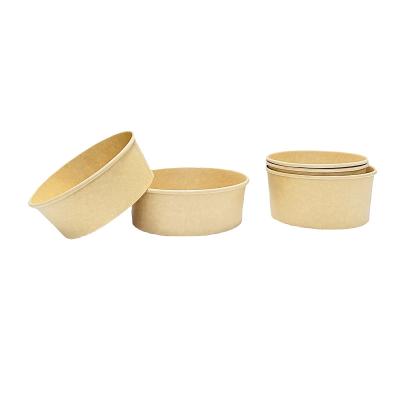 China Greaseproof Disposable take away kraft paper salad bowl with pet Lid food container waterproof and grease proof brown kraft soup bowl for sale