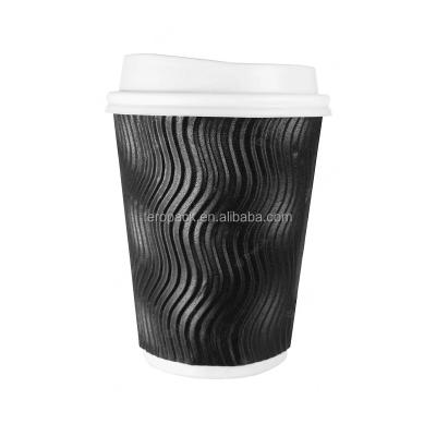 China Recyclable Logo design 8oz ripple paper cup, triple wall paper cup for hot drinks, custom disposable printed paper coffee cup with lid for sale