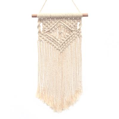 China Retro Pastoral Cotton Macrame Wall Hanging Tapestry Handmade Woven Macrame Wall Hanging Shelf for sale