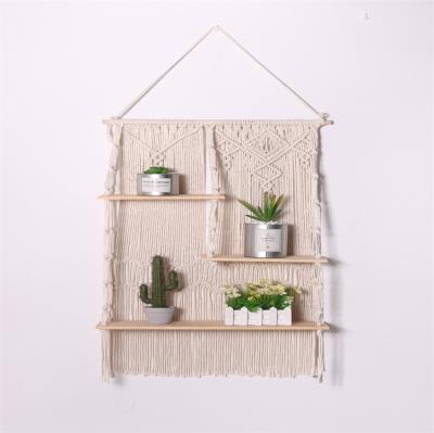 China Cotton Macrame Wall Hanging Shelf Home Decor Macrame Wall Hanging Bohemian Tapestry With Shelf for sale