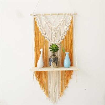 China Handmade Shelf Woven Macrame Wall Hanging Tapestry Home Decor Cotton Macrame Wall Hanging Tapestry With Shelf for sale