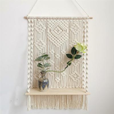 China Cotton Macrame Wall Hanging Shelf Home Decor Bohemian Home Decor for sale