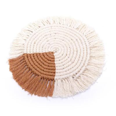 China Retro Cotton Coasters Insulation Woven White Place Mat Pastoral Handmade Thick Bohemian Cotton Table Mat Handwoven Rug for sale