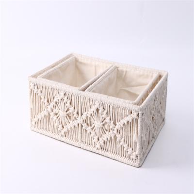 China 100% Handmade Macrame Storage Basket Boho Decor Baskets for Organizing Woven Decorative Basket for Toilet for sale