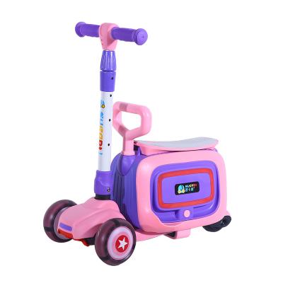 China 2 in 1 With Custom Logo Retro Kids Suitcase Trolley Luggage Box Carry On Children Scooter Luggage Wholesale Travel Suitcase For Kid Trolley Luggage for sale