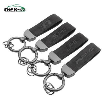 China Leather Horseshoe Gift Car Key Chain Holder Car Key Hand Loop Key Chain Auto Accessory For Audi Sline RS AMG for sale