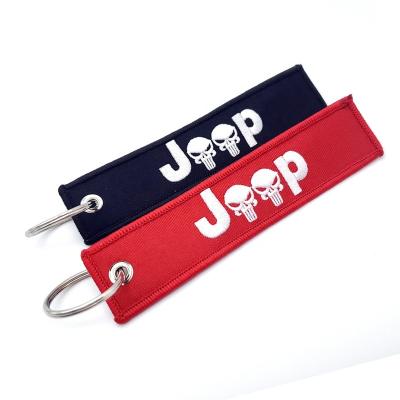 China Polyester Fashion Embroidery Key Holder Chain Auto Car Motorcycle Badge Key Ring Collection Embroidered Key Chain For Jeep for sale