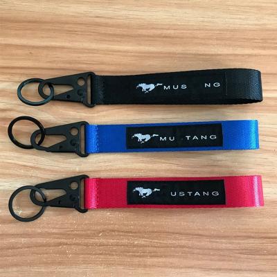 China Seat Belt Nylon Material Car Cloth Fabric Key Chain Nylon Embroidery Stitching For MUSTANG Emblem For Ford Focus Accessories With Car Logo for sale