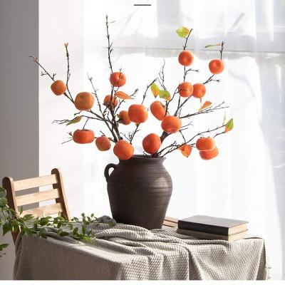 China Wholesale High Quality Durable Artificial Moss Fruit Real Persimmon Branch For Restaurant Home Decoration for sale