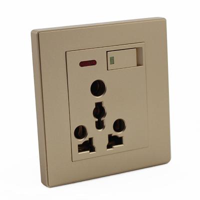 China Multi Function Wall Mount Luxury Nepal Design Security Gold Color PC Hardware 1 Pin Strip 6 Switch Sockets With Neon for sale