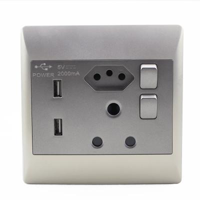 China Brazil 16a Brasil Socket 2 Type Safety South Africa IEC Connection Lever With Dual USB Wall Switch Socket for sale