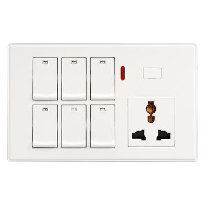 China Safety Mode Design Large Dish 6 Gang Switch And 3 Pin Multi Function Electrical Wall Outlets With Fan Dimmer for sale