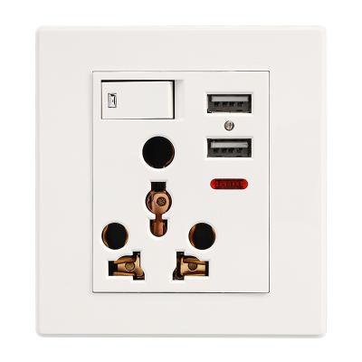 China Safety Nepal Luxury Design Power Socket Dual USB Large 1 Gang 6 Pin Multi Function Wall Switch Outlets With Neon for sale