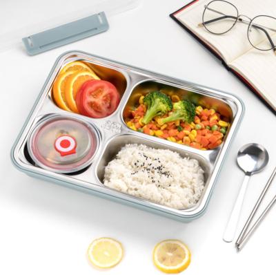 China Heatable Custom Logo 3 4 Compartments School Kids Children Tiffin Stainless Steel One Layer Bento Lunch Box 5 Compartmen for sale