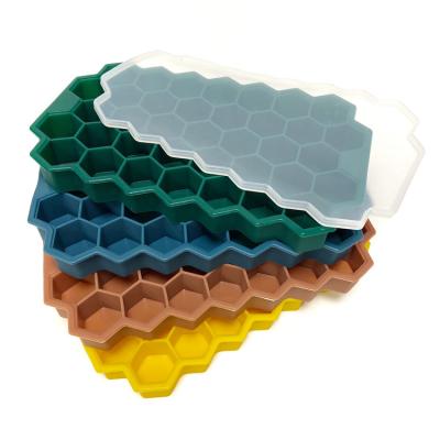 China Viable Wholesale Food Grade 3D Cute Honeycomb Silicone Ice Cube Small Tray Molds With Lids For Making Ice for sale