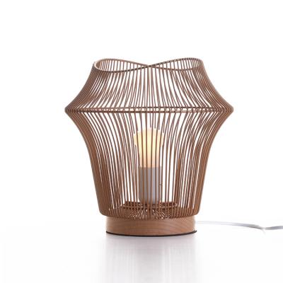 China Mediterranean New Design Popular European Quality Led Bedside Rattan Lamp Portable Bedroom Night Table Lamp for sale