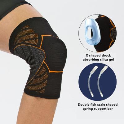 China Provide Sports Protection Custom LOGO Non-slip Elastic Kneepad With Spring Support Bar For Running, Basketball, Joint Pain Sports Knee Pad for sale