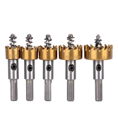 China 5pcs Plywood Drill Bits Hole Saw Cutter Set 16-30mm Hole Opener Titanium Plated Stainless Steel Hole Opener for sale