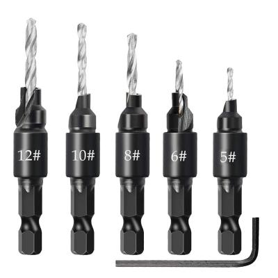 China 6Pcs Drilling Countersink Drill Woodworking Woodworking Drill Bits Set Drill Pilot Holes For Screw Sizes Tool Kit #5 #6 #8 #10 #12 for sale