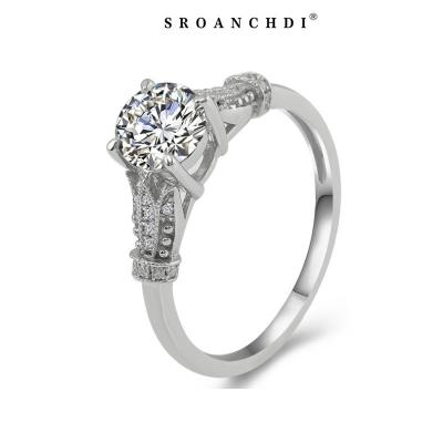 China Factory Wholesale Exquisite Appearance # SRO260 925 Sterling Silver 10K14K18K Diamond Ring Pave Moissanite Engagement Ring for sale