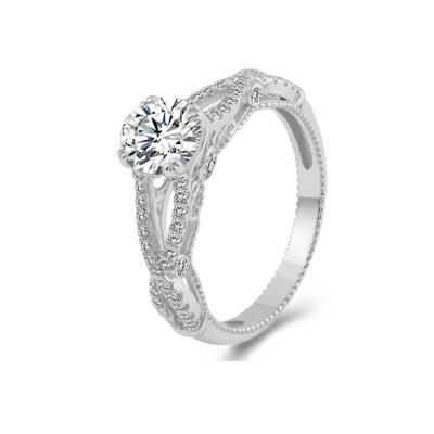 China Original Factory Romantic Three-Stone SRO259 925 18K Sterling Silver Unique Lattice 1ct 6.5mm Moissanite Forever Engagement Ring OEM for sale