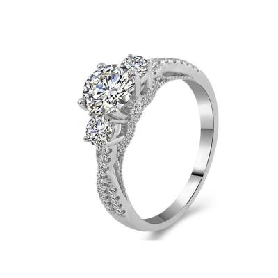 China Factory Original Romantic Three-Stone SRO258 925 18K Sterling Silver Unique Lattice 1ct 6.5mm Moissanite Forever Engagement Ring for sale