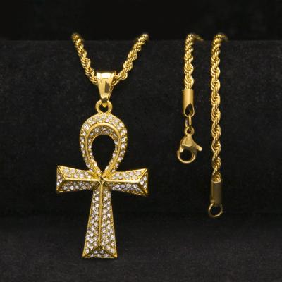 China Other Hot Selling Pearl Chain Necklace Gold Plated Cross Pendant Rhinestone Jewelry 18k Pvd For Casual Day for sale