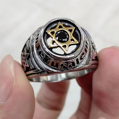 China Other Vintage Personalized Religious Men's Personal Jewelry Back To Jerusalem Star Of David Ring For Hip Hop Men for sale