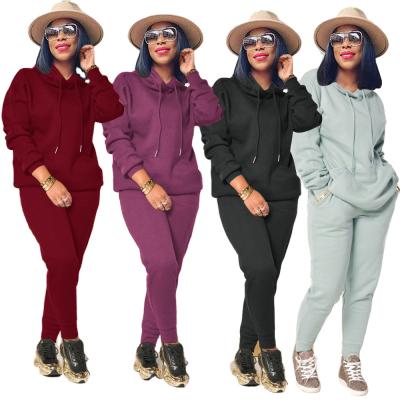 China QUICK DRY QC - 2021 Falls BT19231 fashion sets solid color women long sleeves sets loose joggers and casual hoodie set wholesale women for sale