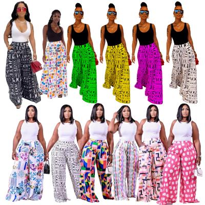 China Z36197 Pretty Breathable Print Palazzo Pants High Waist Loose Wide Leg Women's Long Leg Pants And Trousers for sale